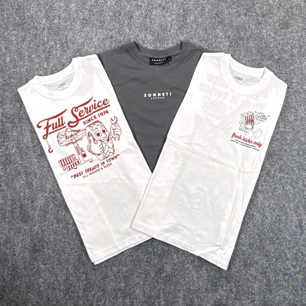 Sonneti London & LCKR Boys S 7-8Yrs White Gray Graphic T-Shirt 3PK Bundle NWT